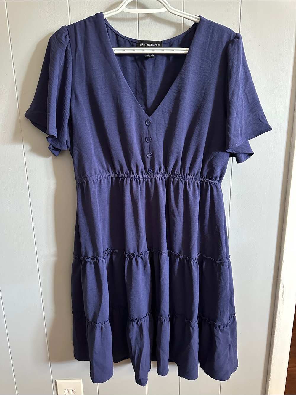 Navy V-Neck Tiered Dress